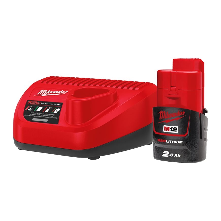 Milwaukee Accesorios 4933451900 M12 NRG-201 - M12 B2 Batería 12V 2.0Ah Redlithium-Ion + Cargador C12 C