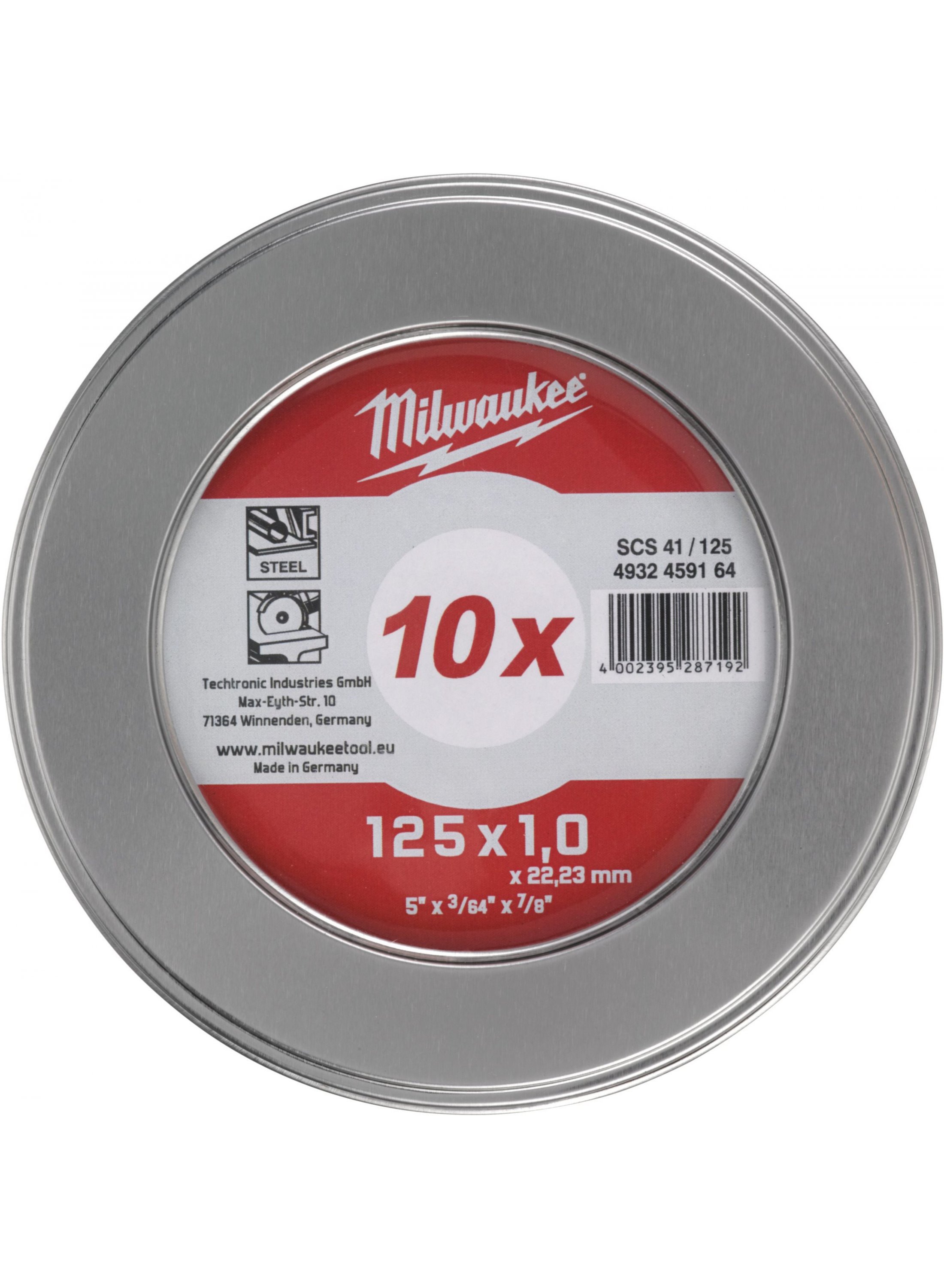 Milwaukee Accesorios 4932459164 Discos de amolar CutWSCS41/125X1 en caja metálica por 10 piezas