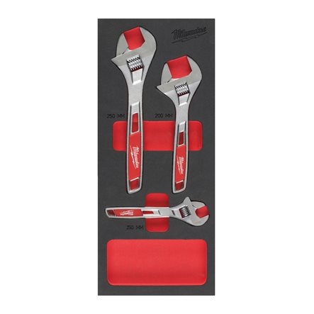 Milwaukee Accesorios 4932492397 Juego de llaves ajustables (3 piezas) con incrustación de espuma