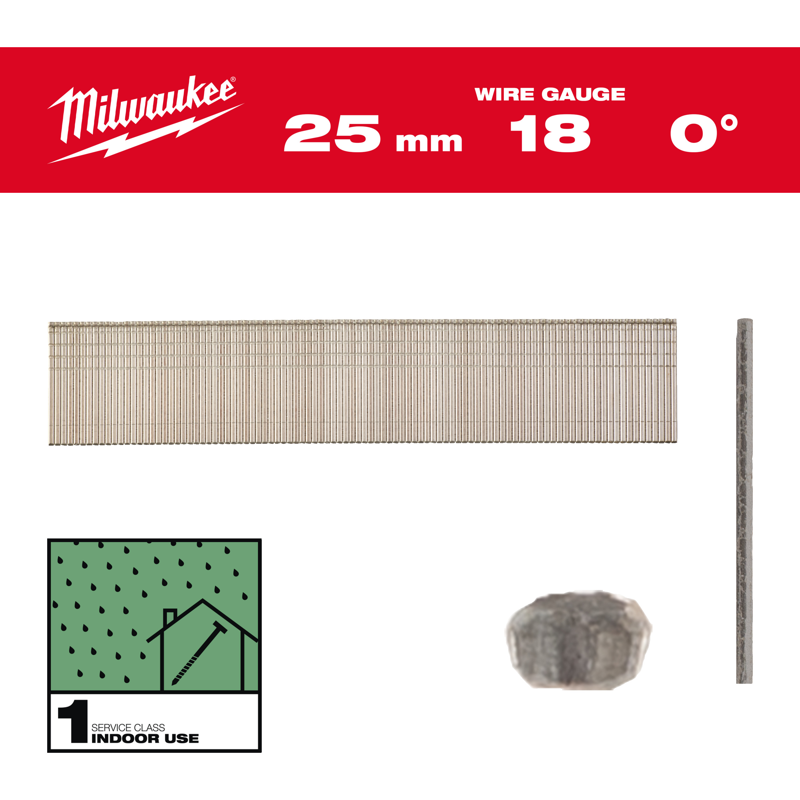 Milwaukee Accesorios 4932492551 Mini clavos Brad, calibre 18, cabeza fina 18G / 25 mm / RC / G / SC1 - 5.000 uds.