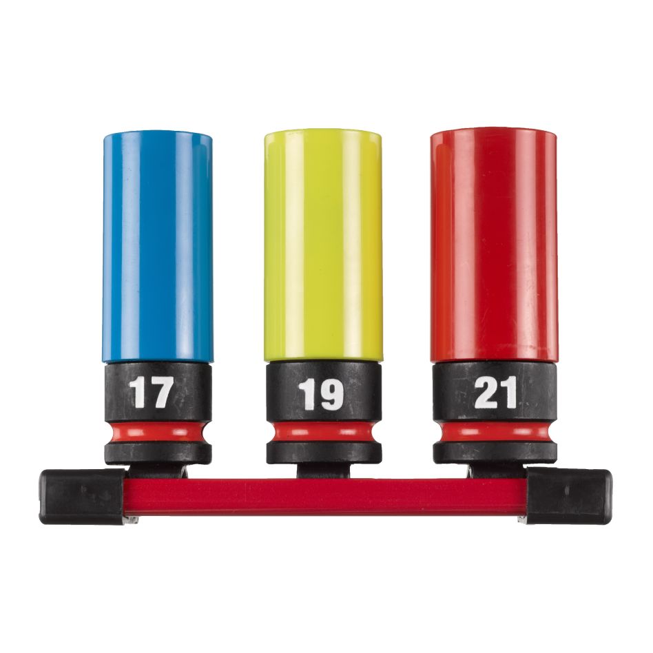Milwaukee Accesorios 4932493370 SHOCKWAVE 1/2 Juego de vasos para tuercas de impacto con casquillo 17/19/21 mm