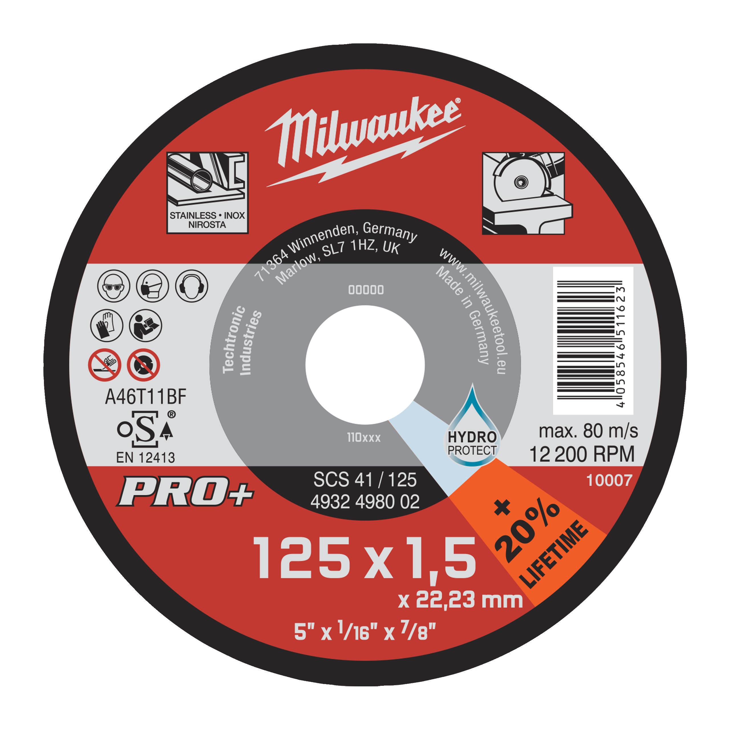 Milwaukee Accesorios 4932498002 Discos de corte fino PRO+ SCS 41 / 125 x 1,5 x 22 mm - 1 ud.