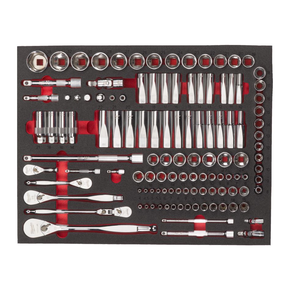 Milwaukee Accesorios 4932498518 Juego de llaves de trinquete y de vaso 1/4", 3/8", 1/2" 