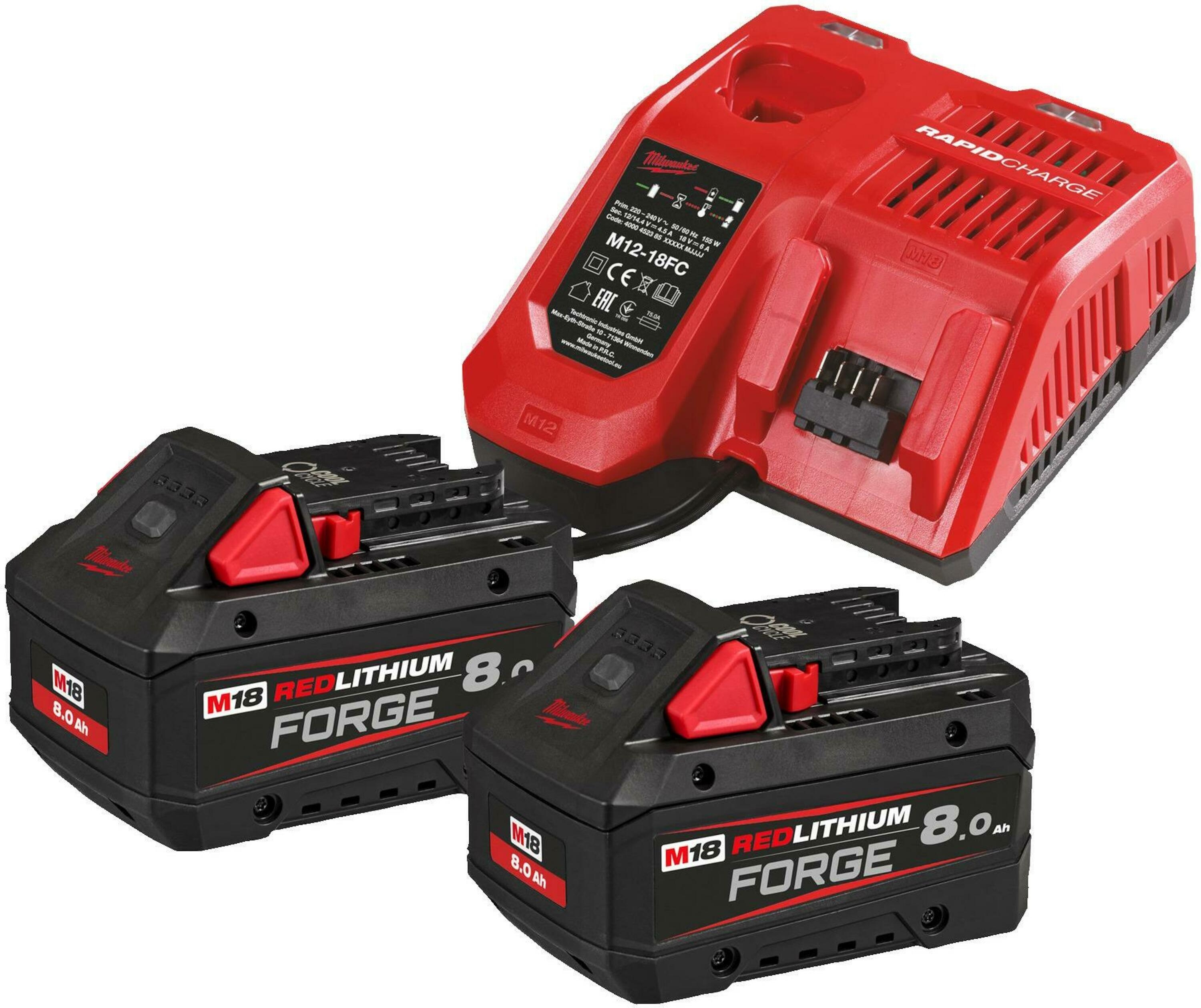 Milwaukee Accesorios 4933498612 Juego de baterías M18 FORGENRG-802 (2x batería 8.0Ah + cargador M12-18 FC)