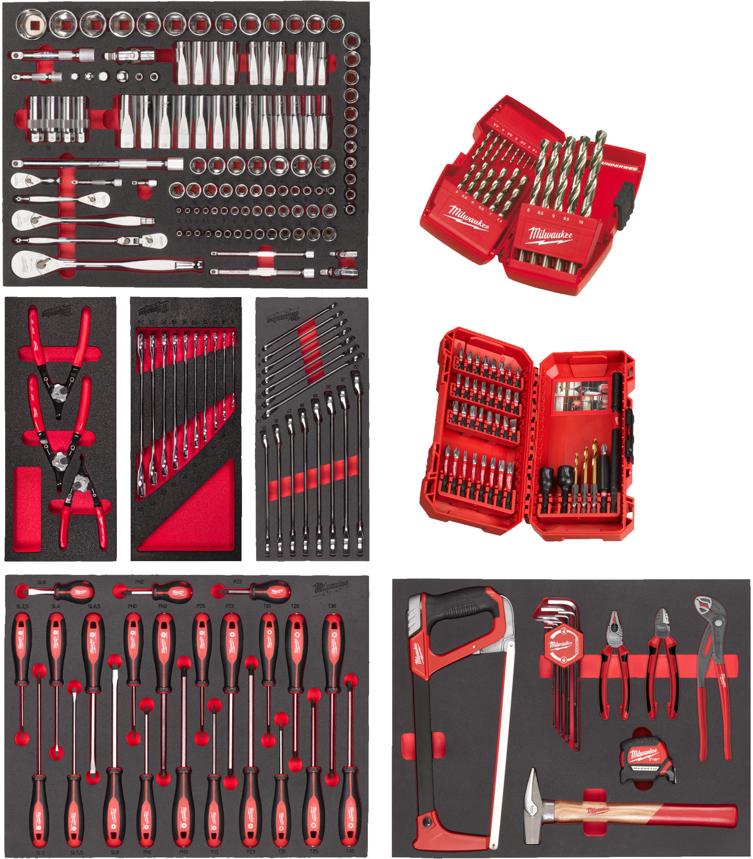 Milwaukee Accesorios 4932499475 Juegos de incrustaciones de espuma Master Industria 244 piezas