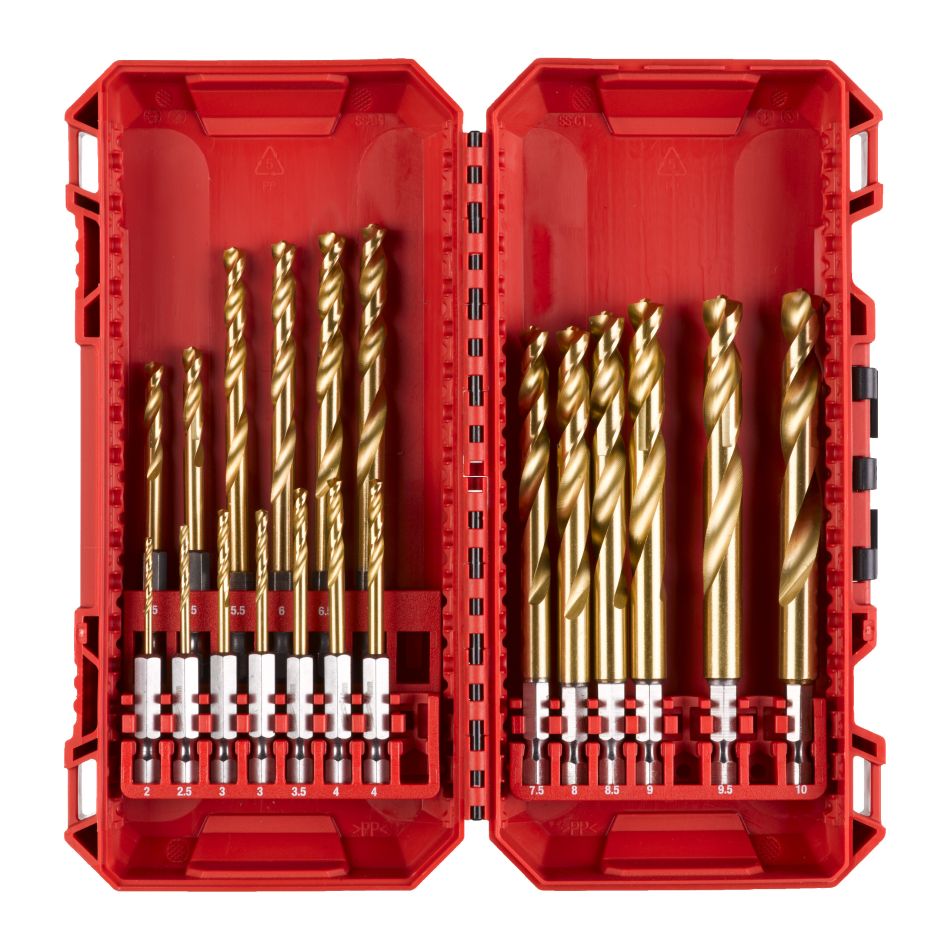 Milwaukee Accesorios 4932499763 SHOCKWAVE RED HEX Set PACKOUT Ready Box Juego de brocas para metal HSS-G 19 piezas