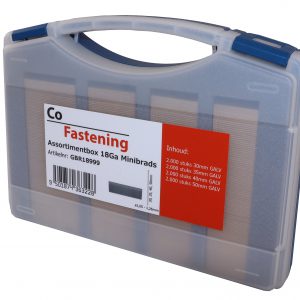 Co-Fastening GBR18999 Caja de surtido de clavos Minibrads 18Ga galvanizados - 30/35/40/50 mm