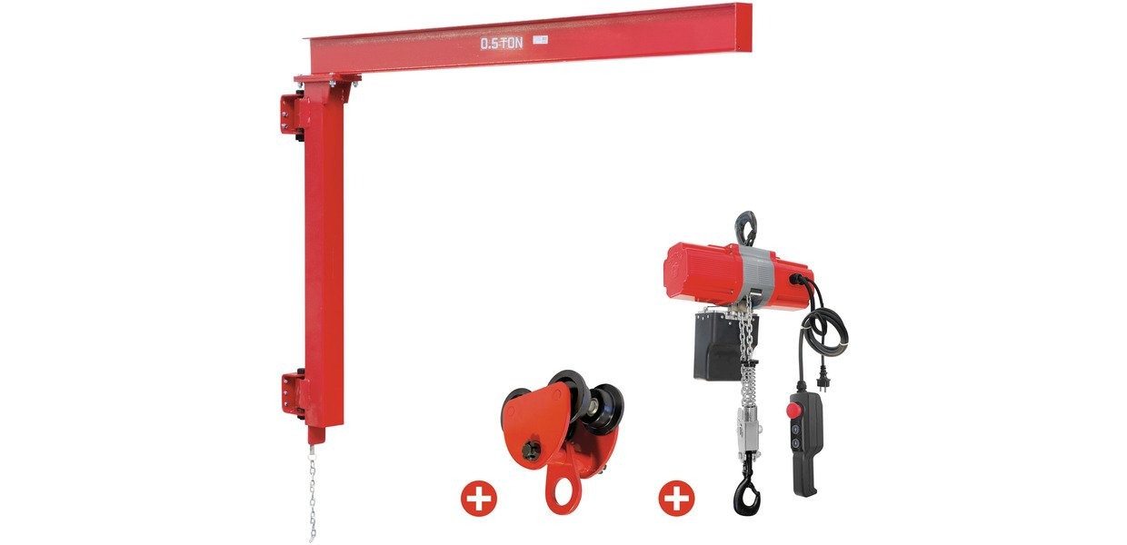 Metal Works 729840199 PHM500SET2 Grúa giratoria de pared de 500 kg, con polipasto eléctrico de cadena de 6 m y carro