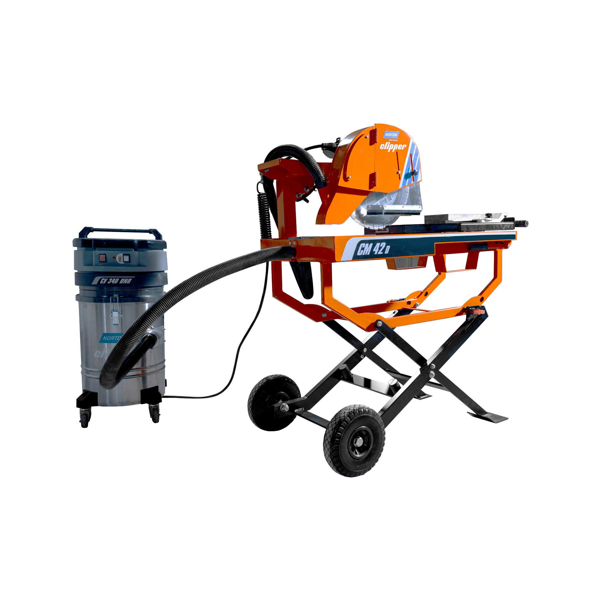 Norton Clipper 70184633841 CM42 D Sierra para mamposter&iacute;a 230V + CV 340 UNI Extractor de polvo y Pro UNI Silencio Dry Hoja de sierra diamantada 400 mm