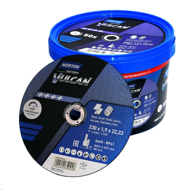 Norton Clipper 66252839959 Vulcan Discos de corte 230x1,9x22,23mm 50 piezas en cubo