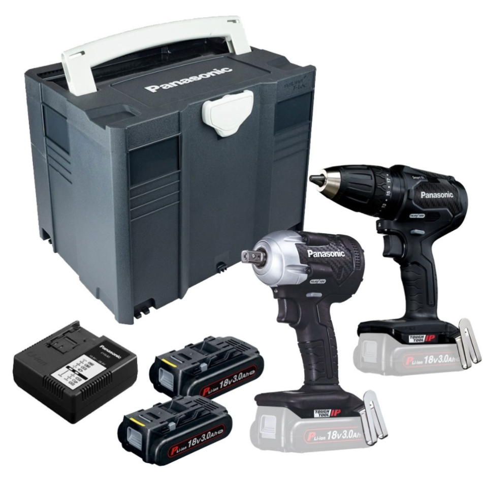 Panasonic EYC242PN2G Juego combinado de taladro de percusión Accu EY79A2 y llave de percusión EY75A8 sin escobillas de carbono de 18 voltios y 3,0 Ah Li-ion en systainer