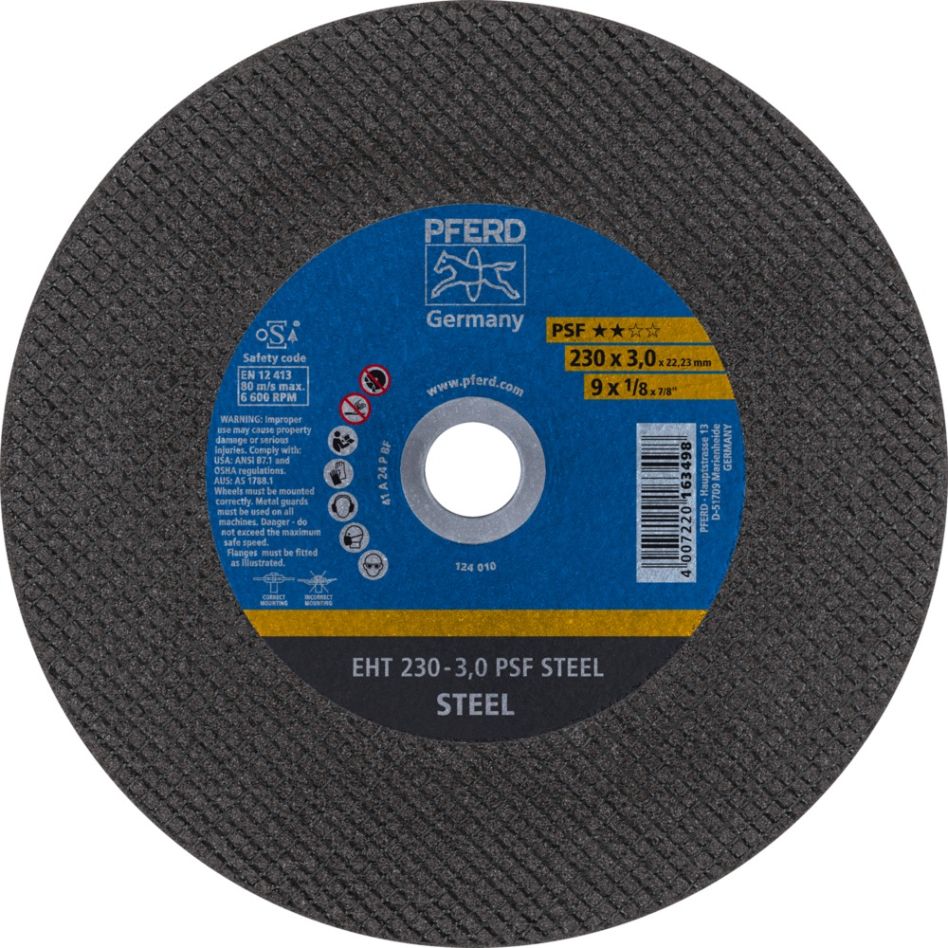 Pferd 61728222 Doorslijpschijf EHT 230x3,0x22,23 mm recht universele lijn PSF STEEL voor staal