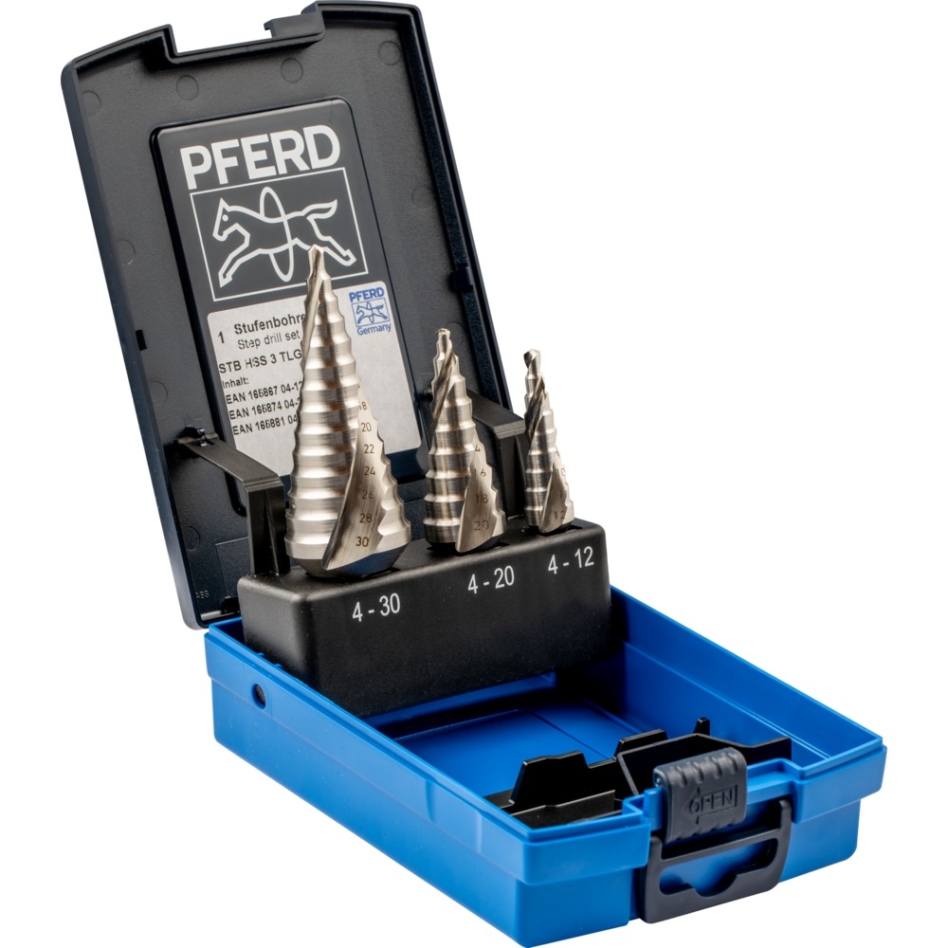 Pferd 25201046 Kit de brocas escalonadas HSS de 3 piezas.