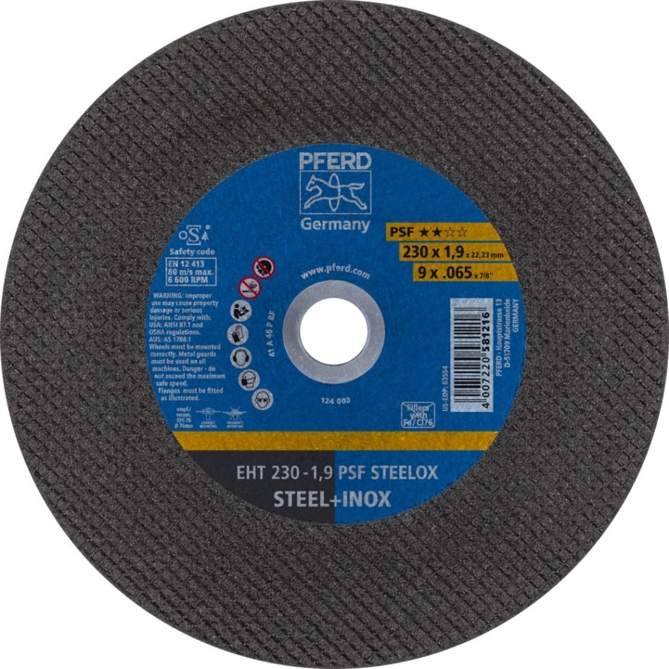 Pferd 69198293 Disco de corte EHT 230x1,9x22,23 mm línea recta universal PSF STEELOX para acero / acero inoxidable