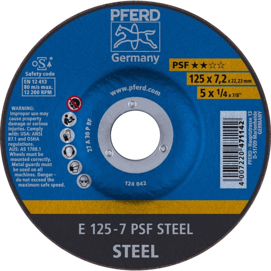 Pferd 62012634 Afbraamschijf E 125x7,2x22,23 mm universele lijn PSF STEEL voor staal
