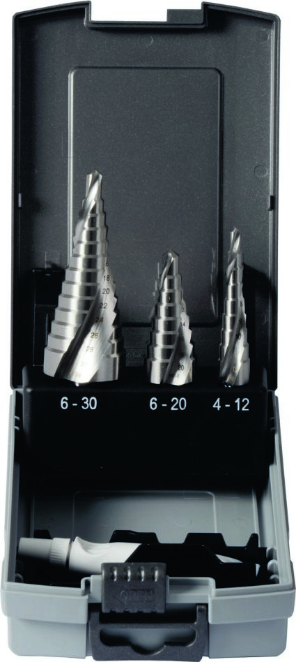 Projahn 76911 Juego de brocas para escaleras con ranura en espiral HSS-Co 3 piezas Tallas 1 - 3