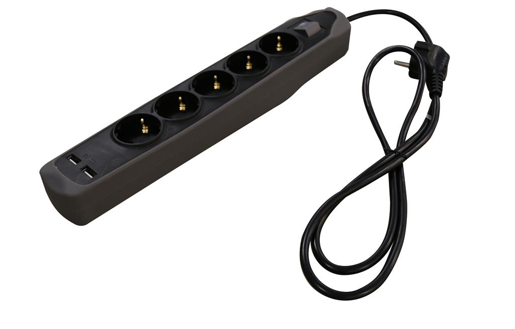 Relectric RELEC492237 Regleta de alimentación 1,5 mtr 5 vías 2x USB