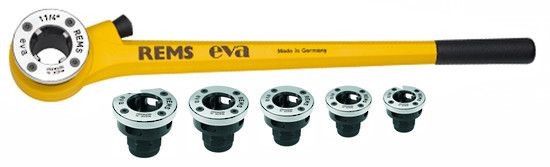 Rems 520003 Eva Set R 3/8 - 1/2 - 3/4 - 1 - 1 1/4" Plancha de corte de rosca manual con cabezas de corte de cambio rápido