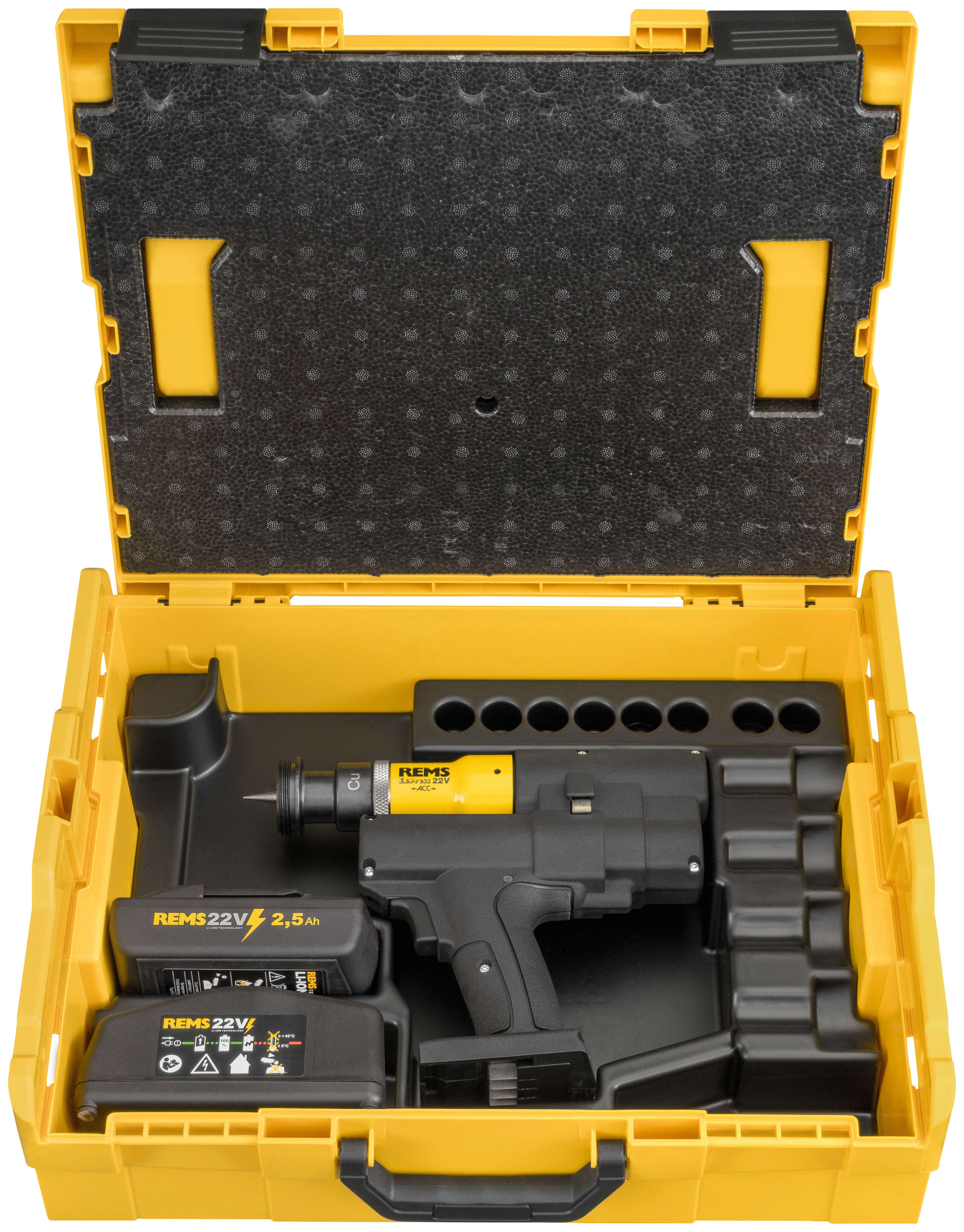 Rems 575030 R220 Ex-Press Cu 22V ACC Basic-Pack: máquina de torneado de tubos a batería con 1 batería de 2,5 Ah y cargador rápido en L-Boxx