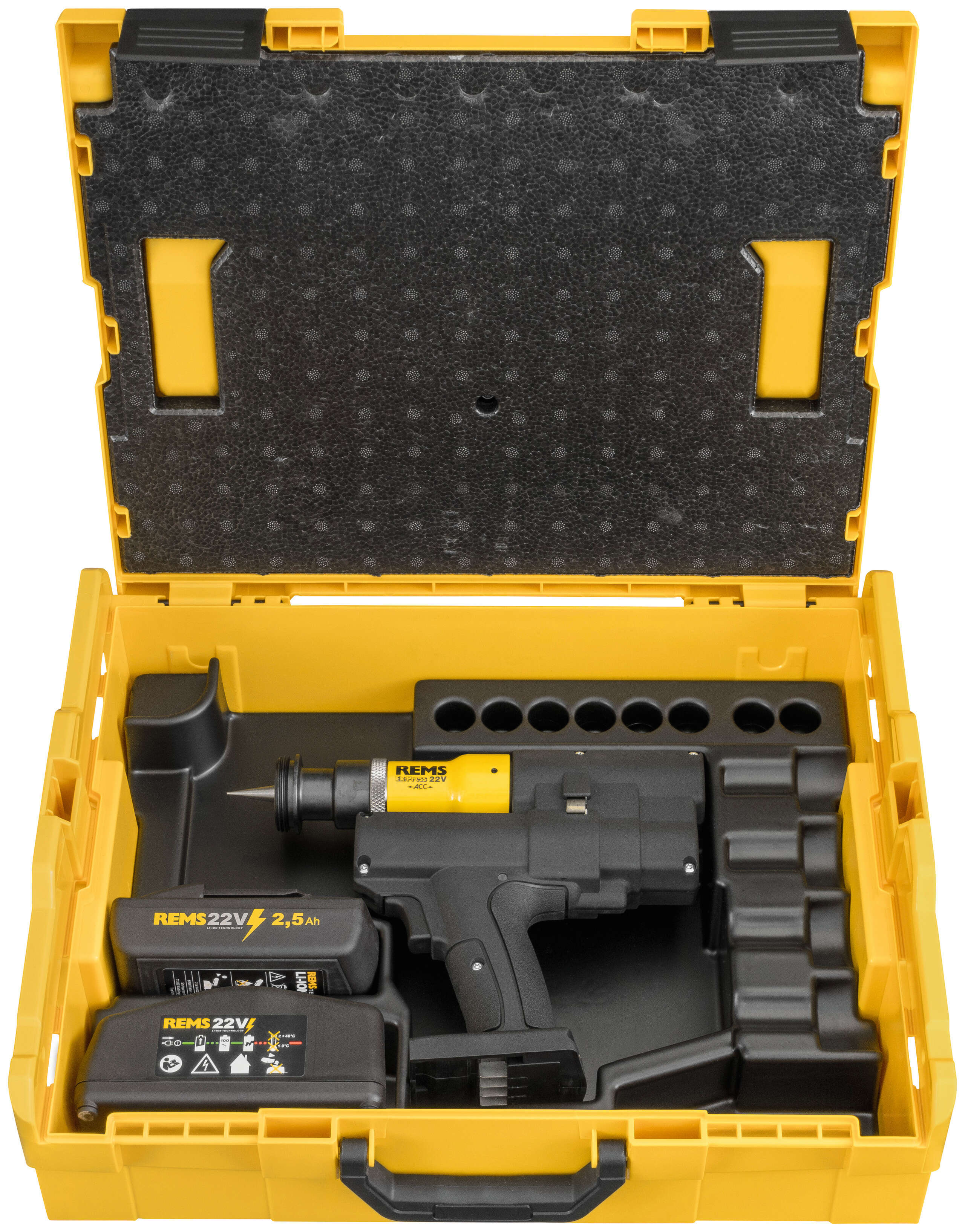 Rems 575032 R220 Ex-Press P 22V ACC Basic-Pack: taladro atornillador a batería con 1 batería de 22 V y 2,5 Ah y cargador rápido en L-Boxx
