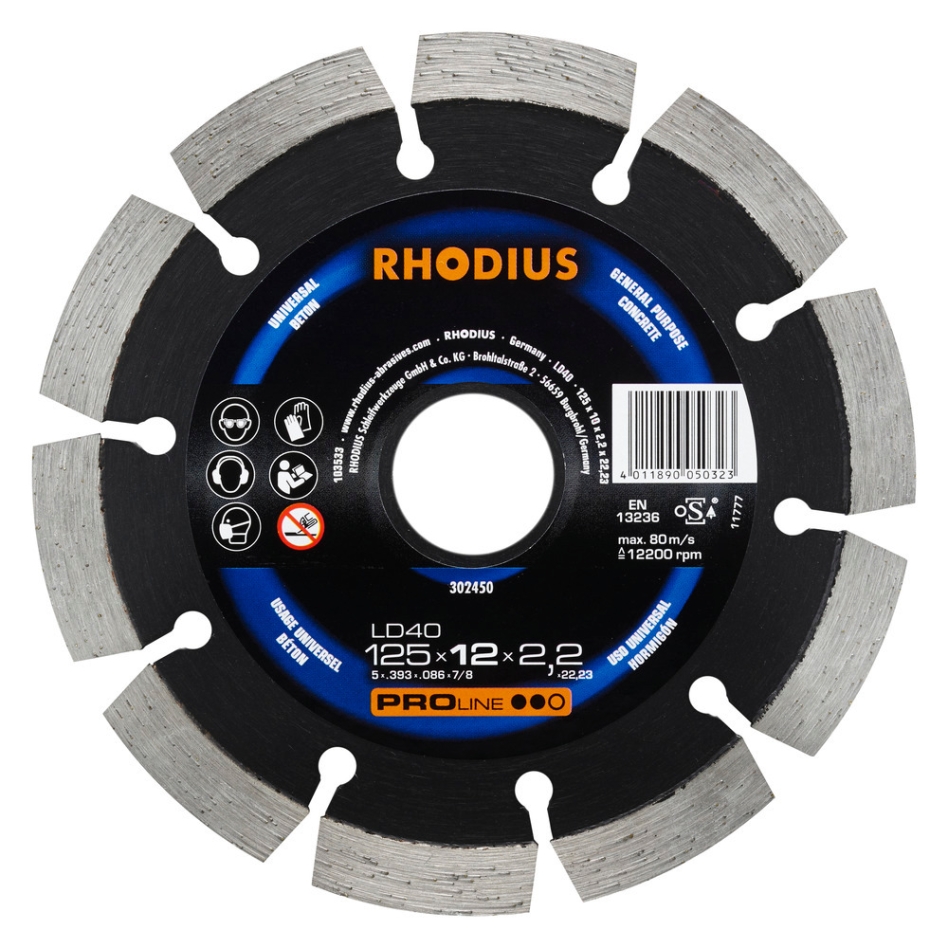 Rhodius 302450 LD40 Disco de corte diamantado 125mm