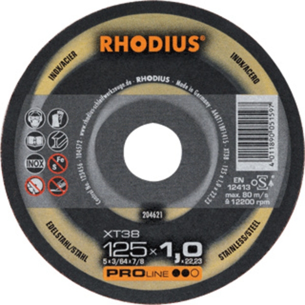 Rhodius 204621 Disco de corte XT38 para metal fino/Inox 125 x 1,0 x 22,23 mm
