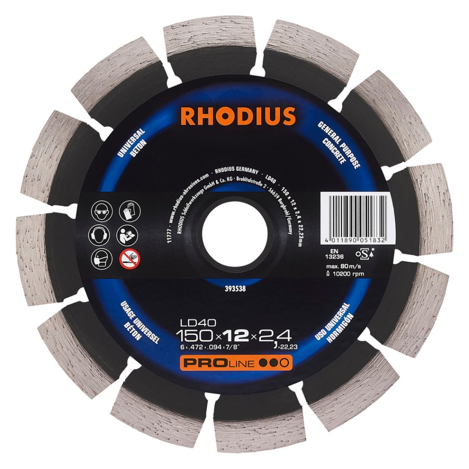Rhodius 393538 Disco de corte de diamante LD40 150mm
