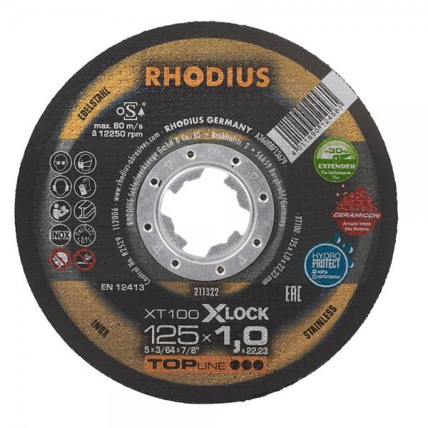 Rhodius 211322 XT100 Disco de corte extrafino X-LOCK 125x1,0x22,23