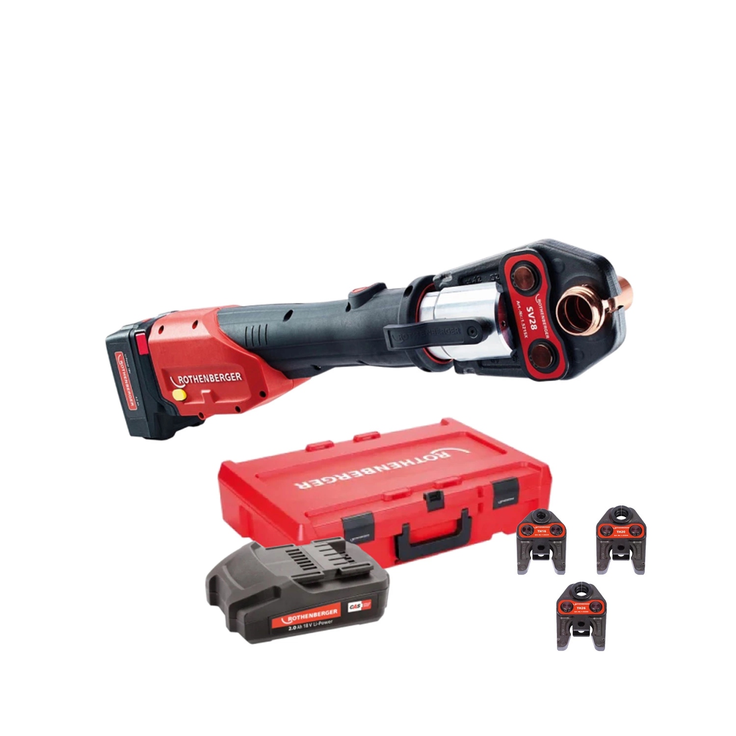 Rothenberger 1000001925 Romax 4000 Set TH Empujador a batería 18V 4.0Ah Li-Ion + 3 mordazas TH 16-20-26 mm