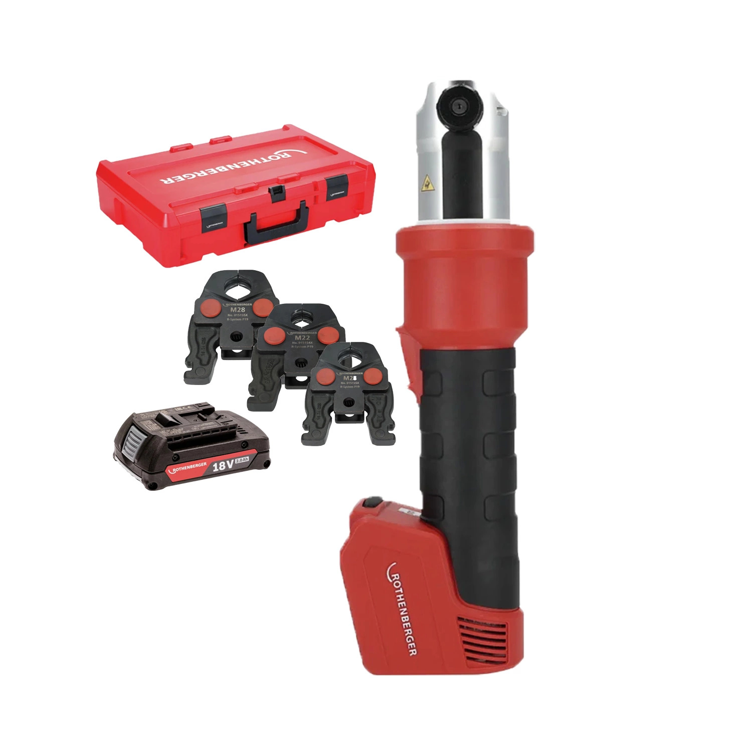 Rothenberger 1000005050 ROMAX NANO iJAWs: kit de prensa de bater&iacute;as h&iacute;brida de 18 V, con mordazas U15-22-28, 1 bater&iacute;a de 2,0 Ah y cargador en malet&iacute;n