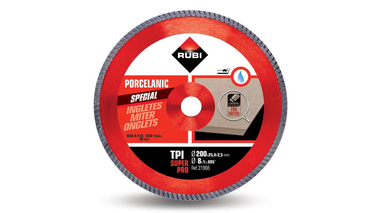 Rubi 31966 TPI-200 Super Pro 200 mm x 25,4 mm Sierra diamantada Porcelana, Cerámica, Turbo mitre