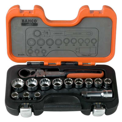 Bahco S140T Juego de llaves de vaso perforadoras métricas 10-24 mm 14 piezas