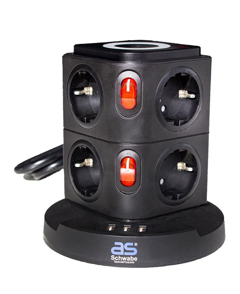 Schwabe 18221 Torre de enchufes 8 x tierra de protección 3 x USB con cargador de inducción Cable de 2 m