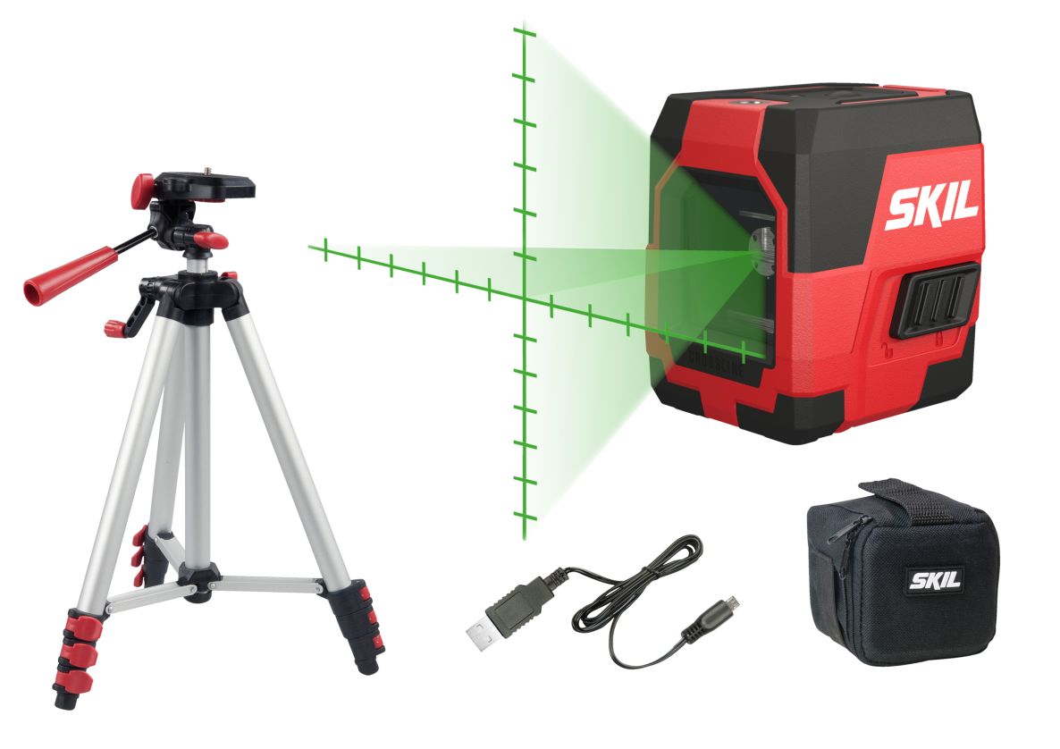SKIL MT1E1911DA Láser verde de líneas cruzadas autonivelante + trípode y cable de carga USB