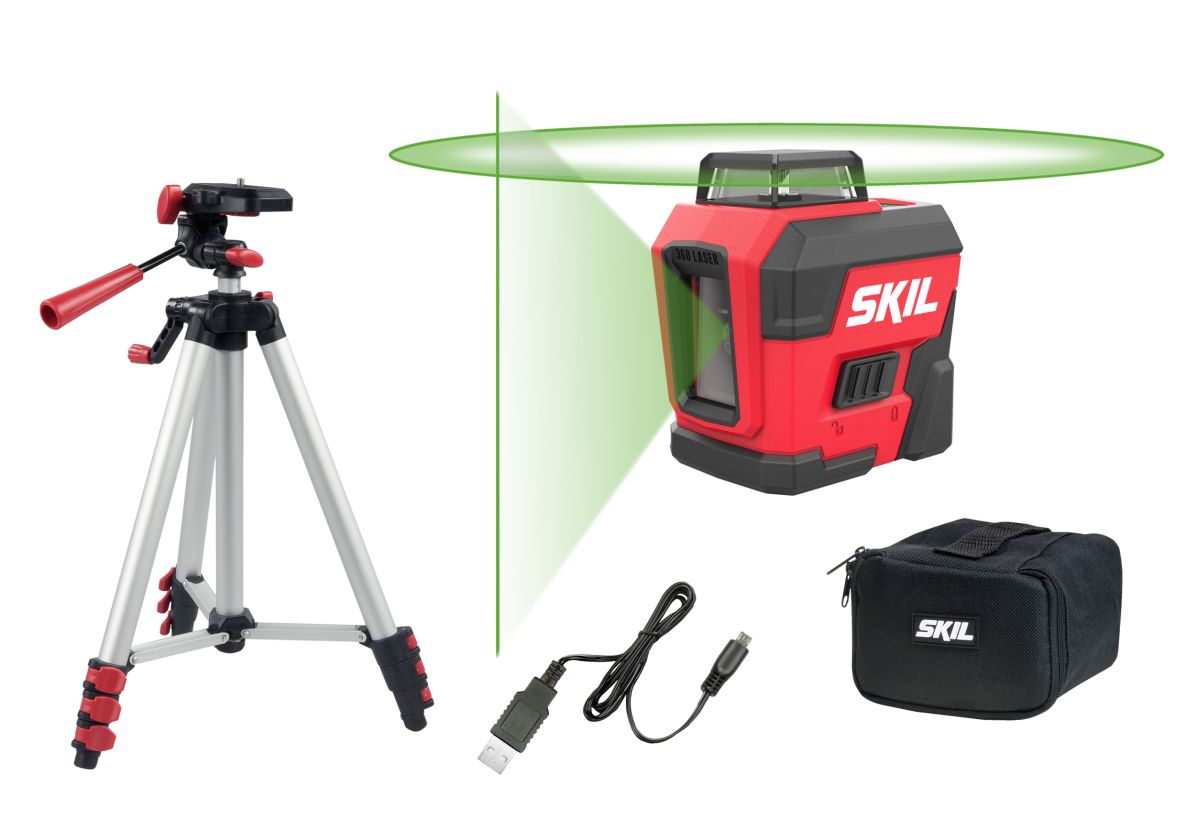 SKIL MT1E1961DA Láser de líneas cruzadas autonivelante 360 verde + trípode y cable de carga USB