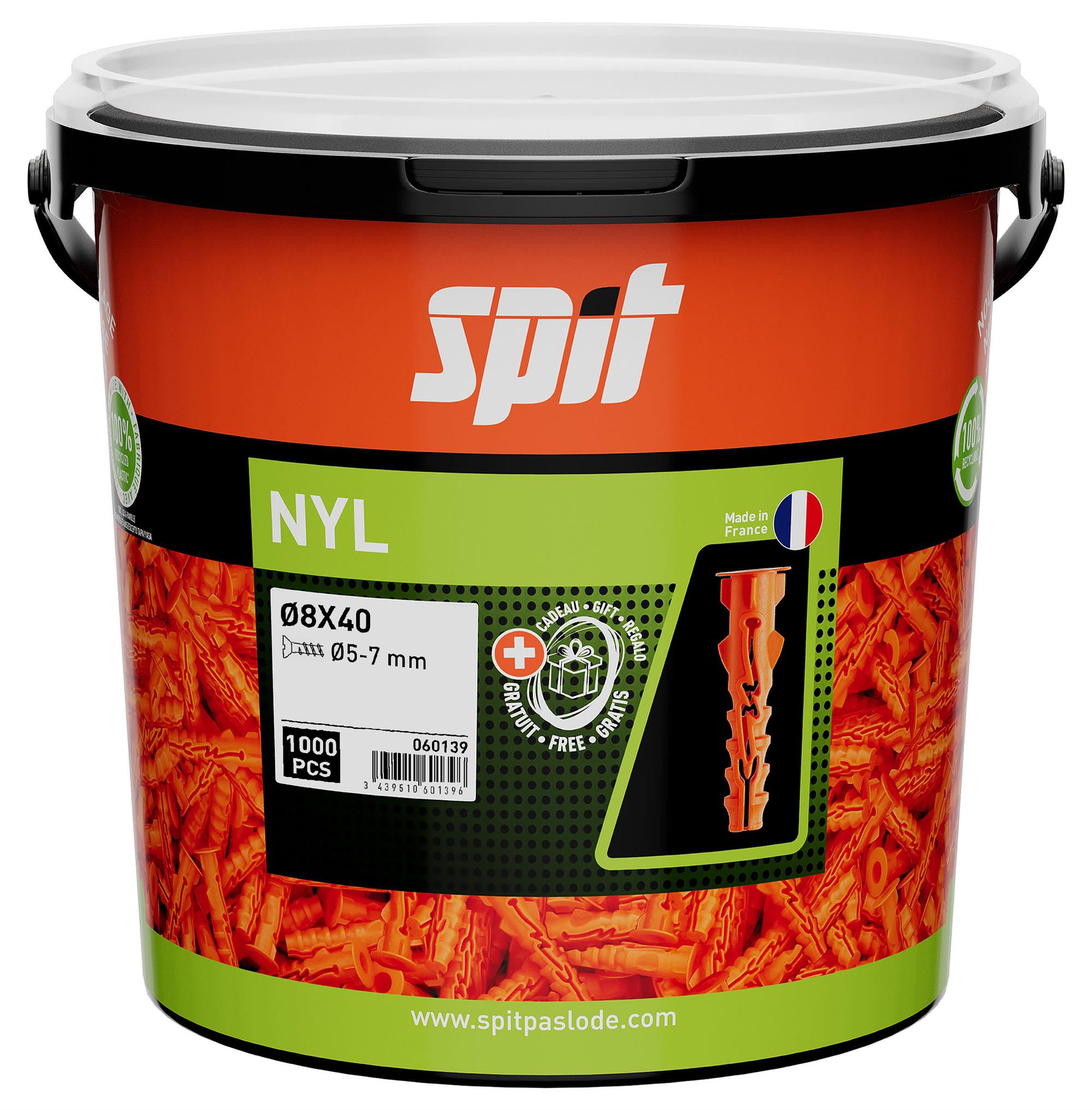 Spit 060139 Tap&oacute;n universal de nylon con cuello D8x40 1000 piezas en cubo