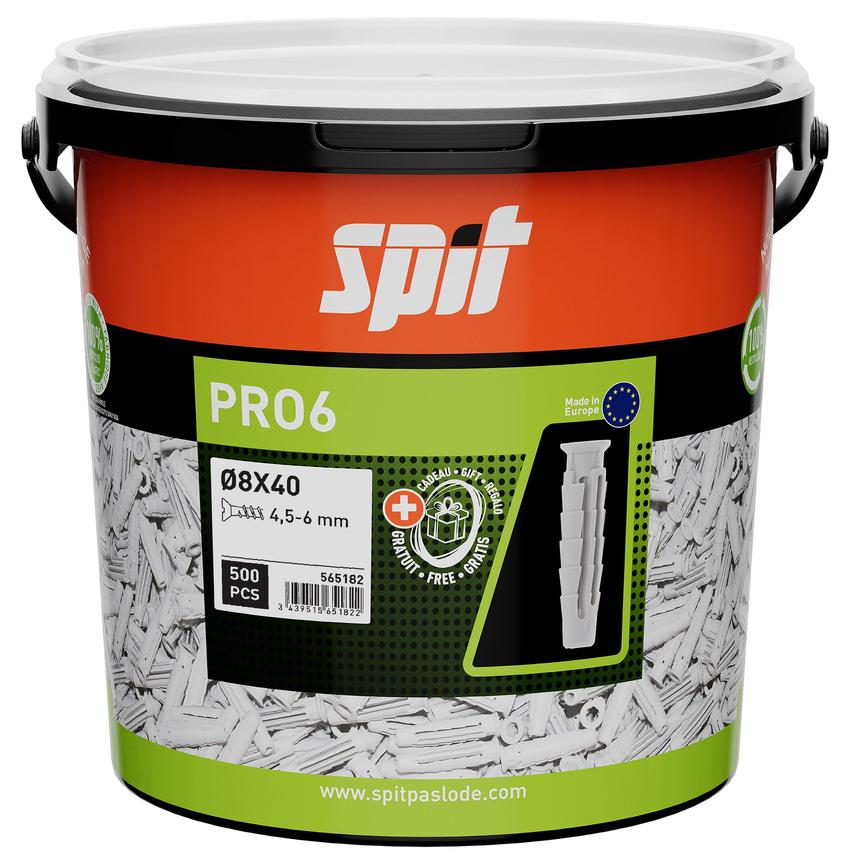 Spit Fijaciones 565182 PRO6 8 x 40 Tapón universal 500 unidades
