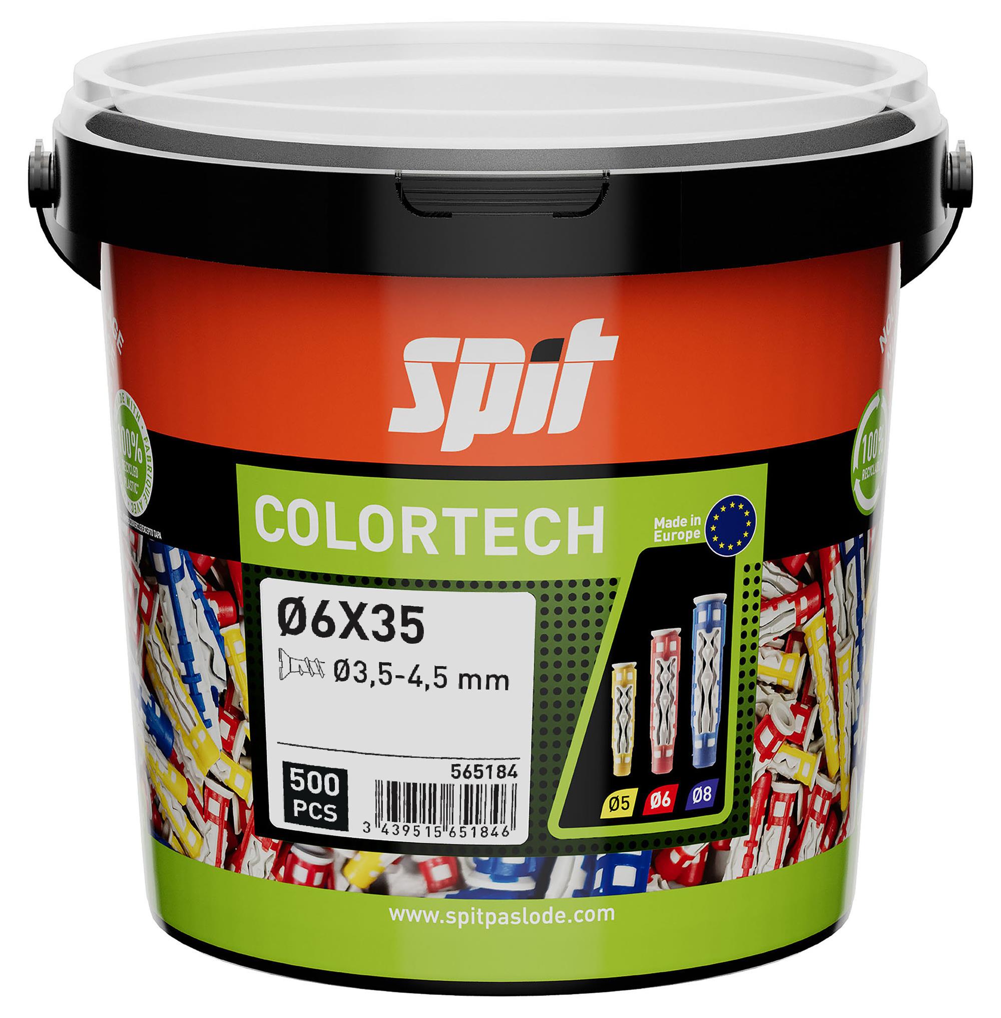Spit Fijaciones 565184 Tapón universal ColorTech 6x35 500 en cubo