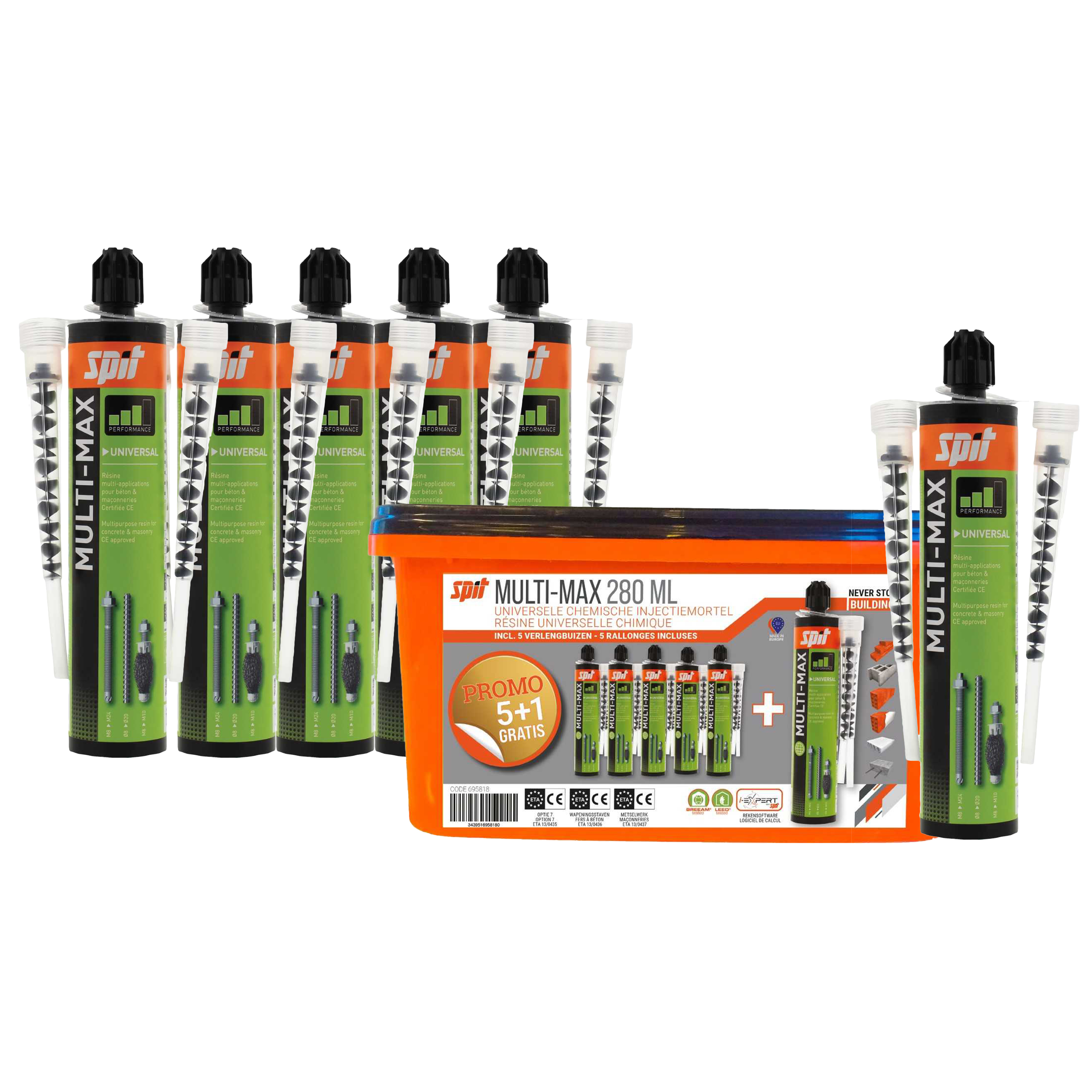 Spit Fijaciones 695818 Ancla química Multimax 280 ML 5+1 en cubo