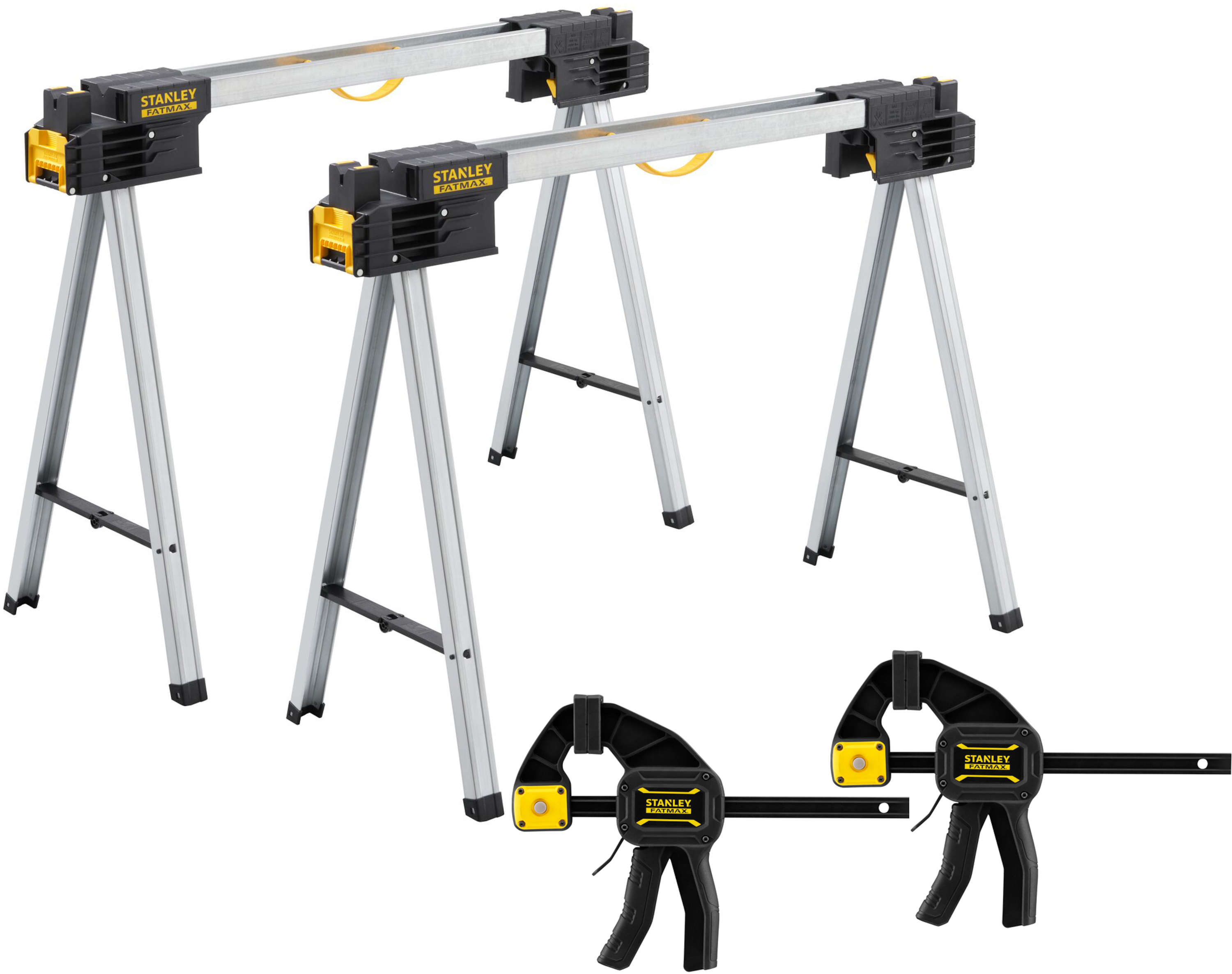 Stanley FMST1-75763SB Fatmax Caballete de sierra plegable (par) + 2x Pinza de pegamento FM 150 mm