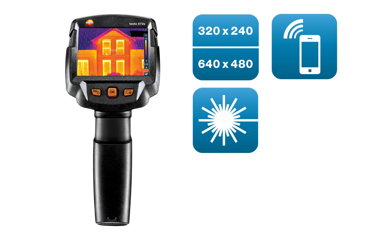 Testo 0560 8725 872s - Cámara termográfica (320 x 240 píxeles, aplicación, láser)