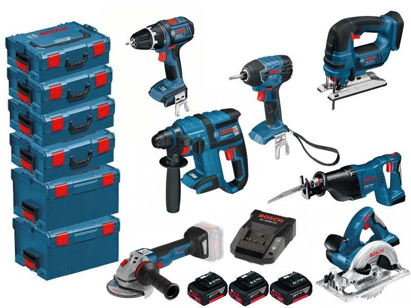Bosch Professional TNG18Bosch TNG Combo set 7 piezas 18 Voltios 4.0 Ah Li-ion + GSR18 + GDR18 + GSA18 + GWS18 + GKS18 + GBH18 + GST18