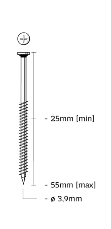 Union SM3.9X45GPB Tornillos en tira fosfatados con rosca fina longitud 45mm 1000pcs