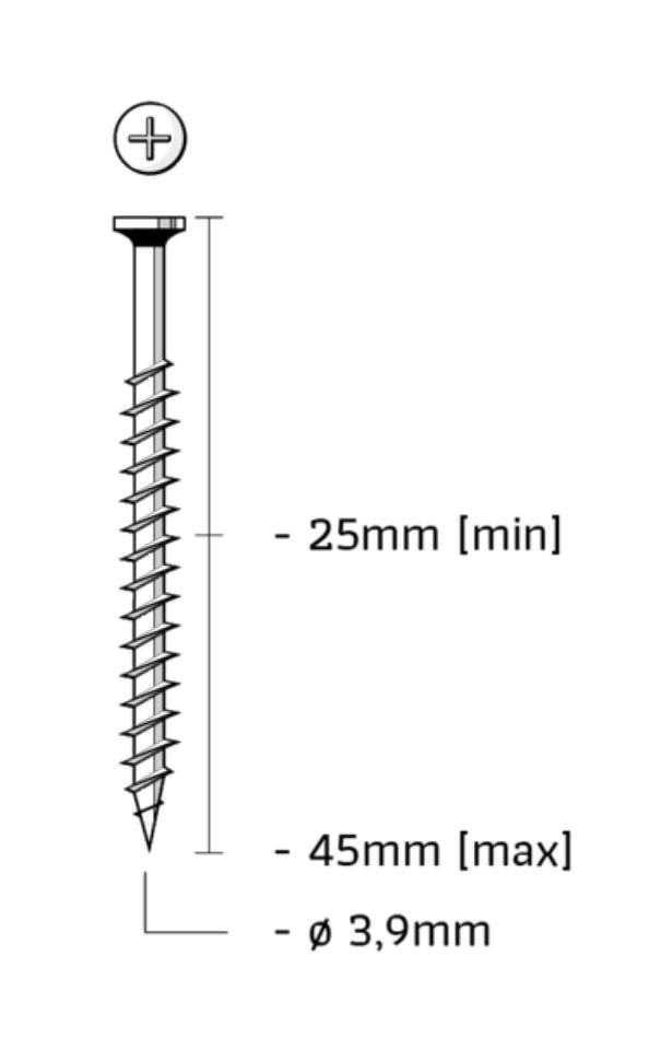 Union SM3.9X45GPGB Tornillos en tira fosfatados con rosca gruesa longitud 45mm 1000pcs