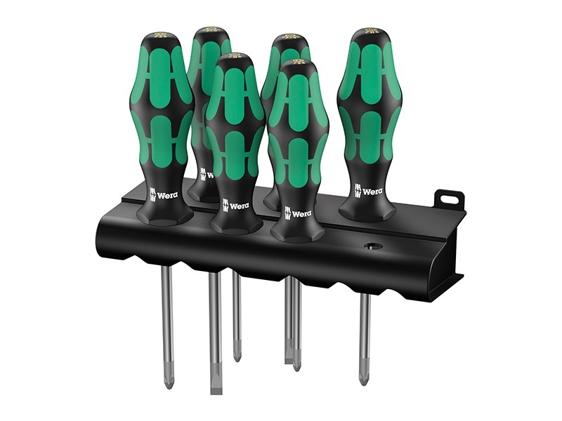 Wera 05105656001 334/355/6 Juego de destornilladores Kraftform Plus punta láser + soporte, 6 piezas