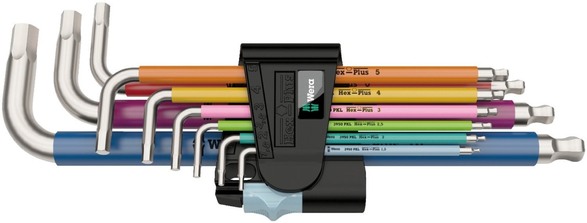 Wera 05022669001 3950 SPKL/9 SM Juego de llaves multicolor, métricas, de acero inoxidable, con función de retención 9 piezas