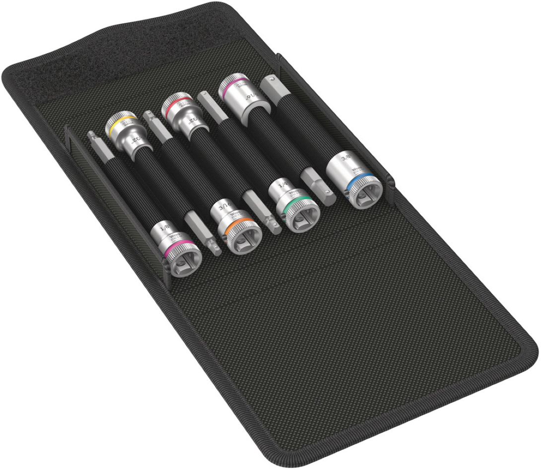 Wera 05003181001 8740 B HF Imperial 1 Juego de llaves de vaso Zyklop hexagonales, con función de sujeción, 3/8", 7 piezas