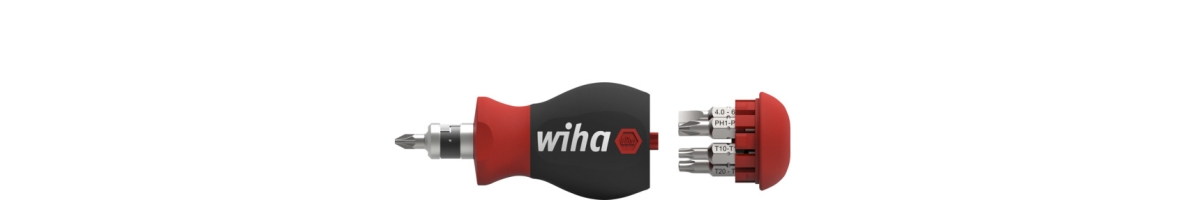 Wiha 43613 Destornillador con cargador de puntas magnético con 7 puntas Stubby 1/4".