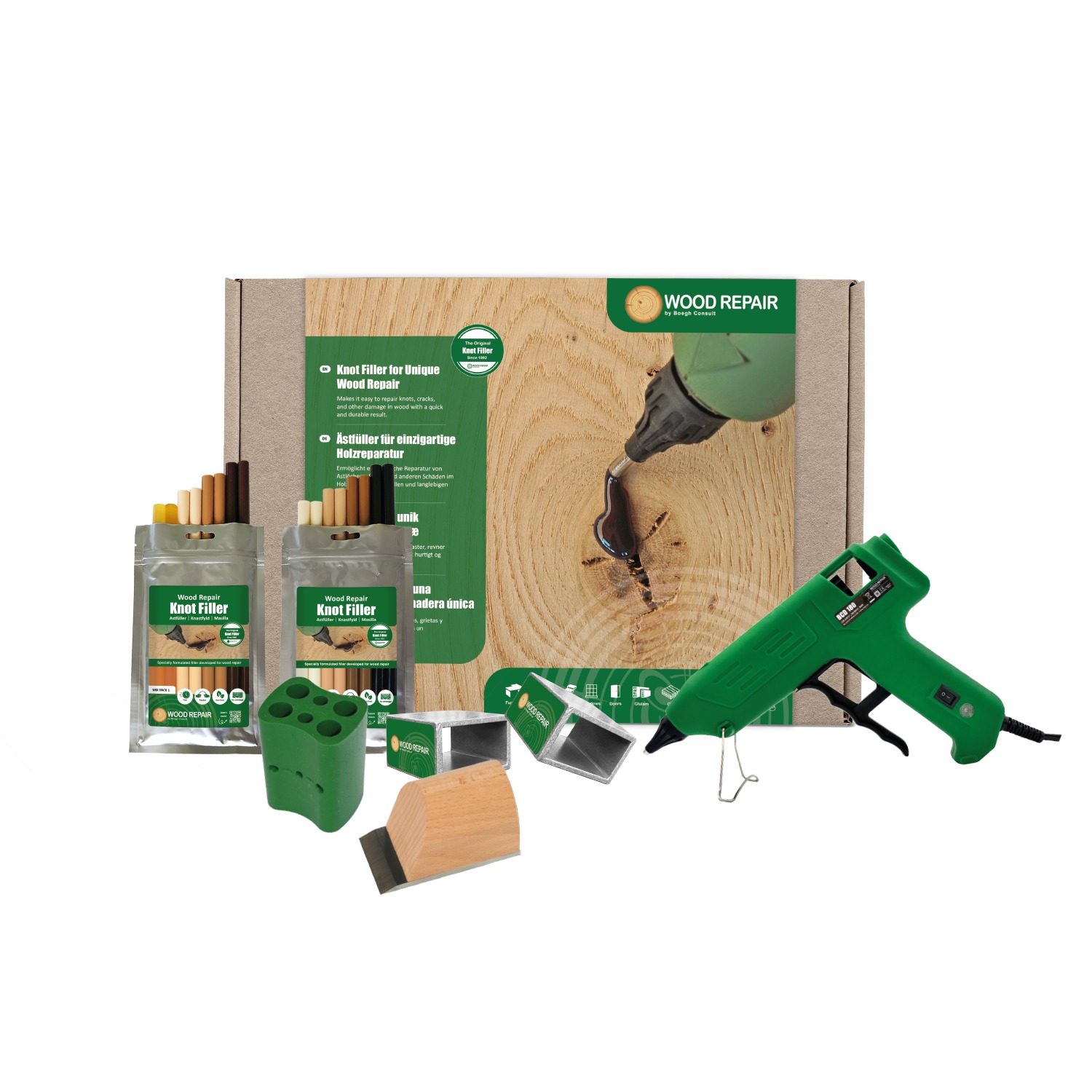 Wood Repair WRE-50036 BCD 180 Pistola de relleno para botones Reparaci&oacute;n de madera PLUS+ kit en caja